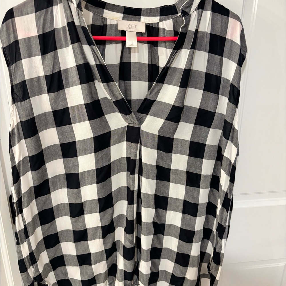 LOFT Black and White Plaid Blouse